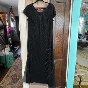 Adrianna Papell Black Maxi Dress with intricate Detailing